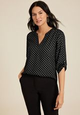 Atwood 3/4 Sleeve Popover Blouse, BLACK COMBO, small