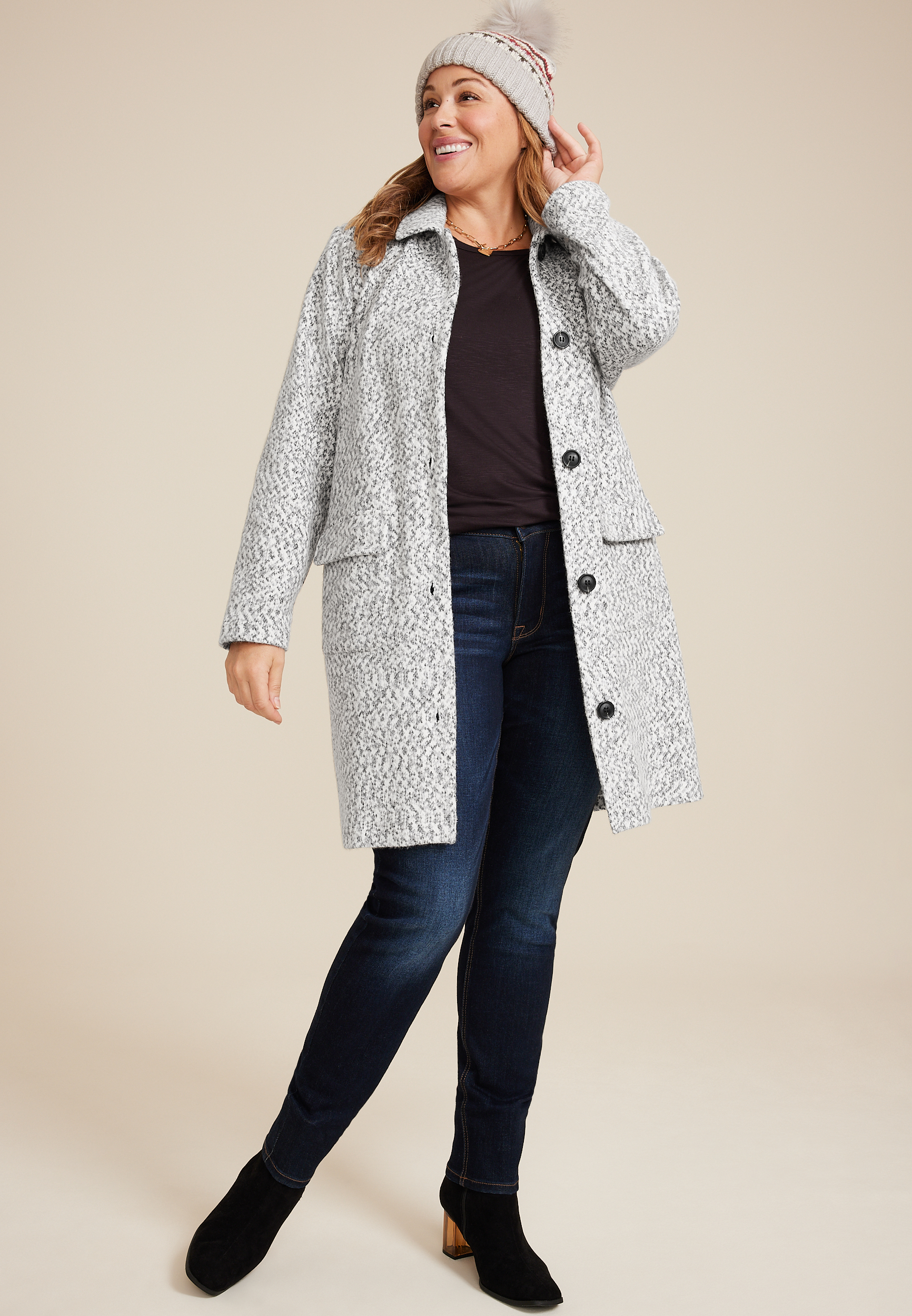 Plus Size Gray Textured Coatigan, C1755, large