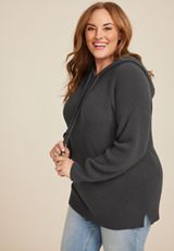 Plus Size Waffle Knit Raglan Tunic Hoodie, C3407, small