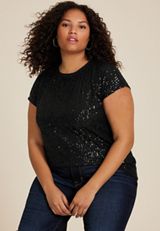 Plus Size edgely&trade; Sequin Short Sleeve Tee, C106, small