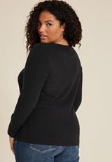 Plus Size Softest Split Neck Henley Thermal Tee, BLACK, small