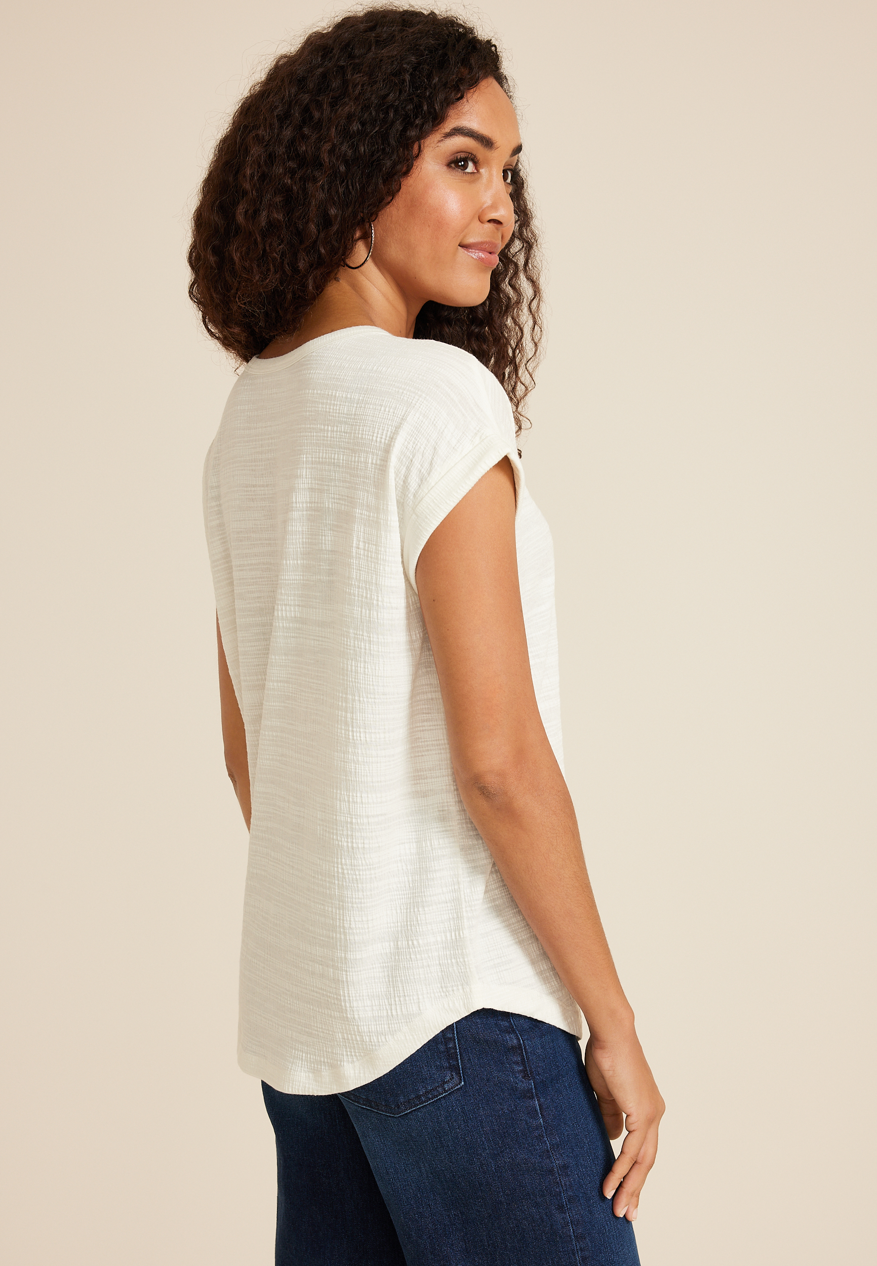 24/7 Clara Textured Short Sleeve Tee, C4673, large