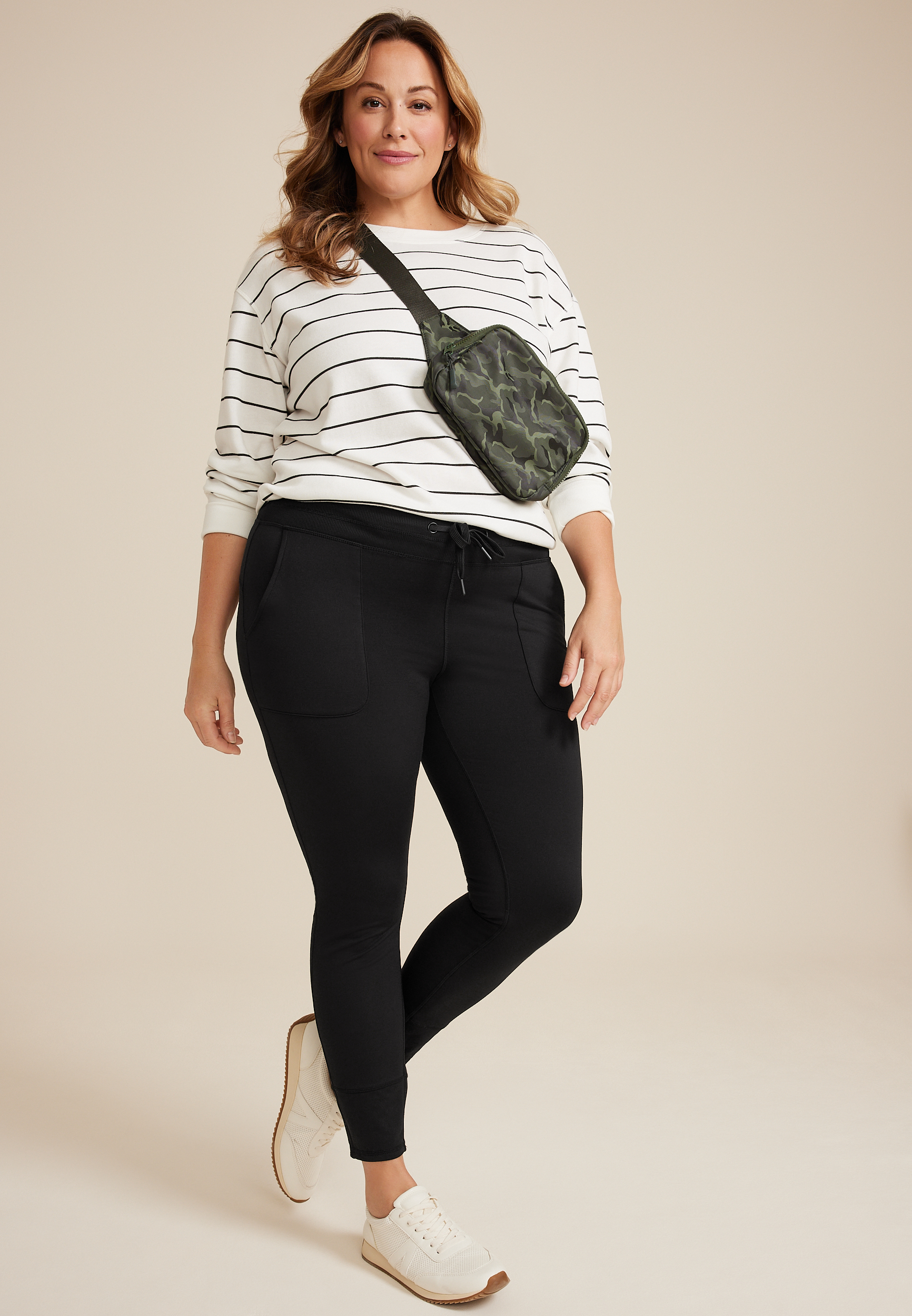 Plus Size Brushed High Rise Legging, BLACK, large
