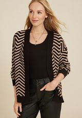 Chevron Open Front Cardigan, BLACK COMBO, small