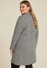 Plus Size One Button Houndstooth Dress Coat, GRAY COMBO, small