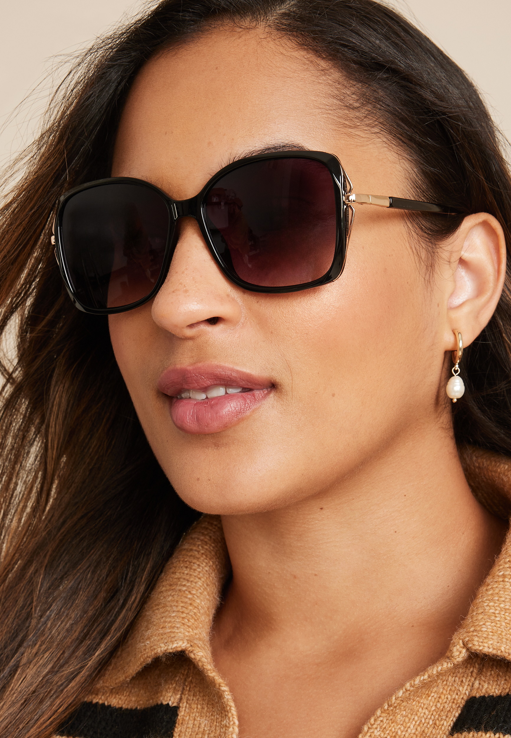 Oversized Square Ombre Sunglasses, BLACK, large