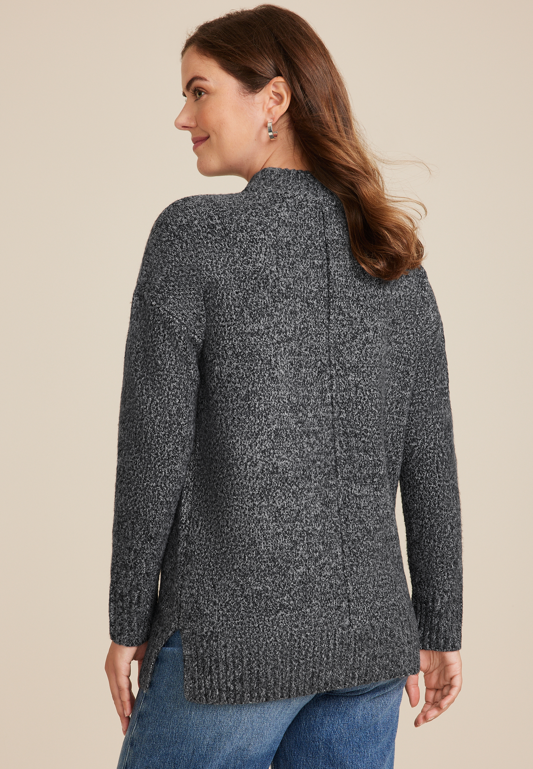 Marled Mock Neck Tunic Sweater