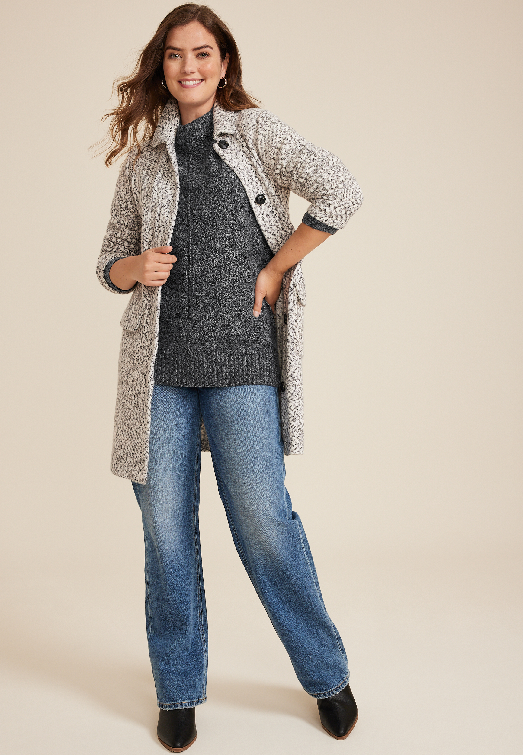 Marled Mock Neck Tunic Sweater