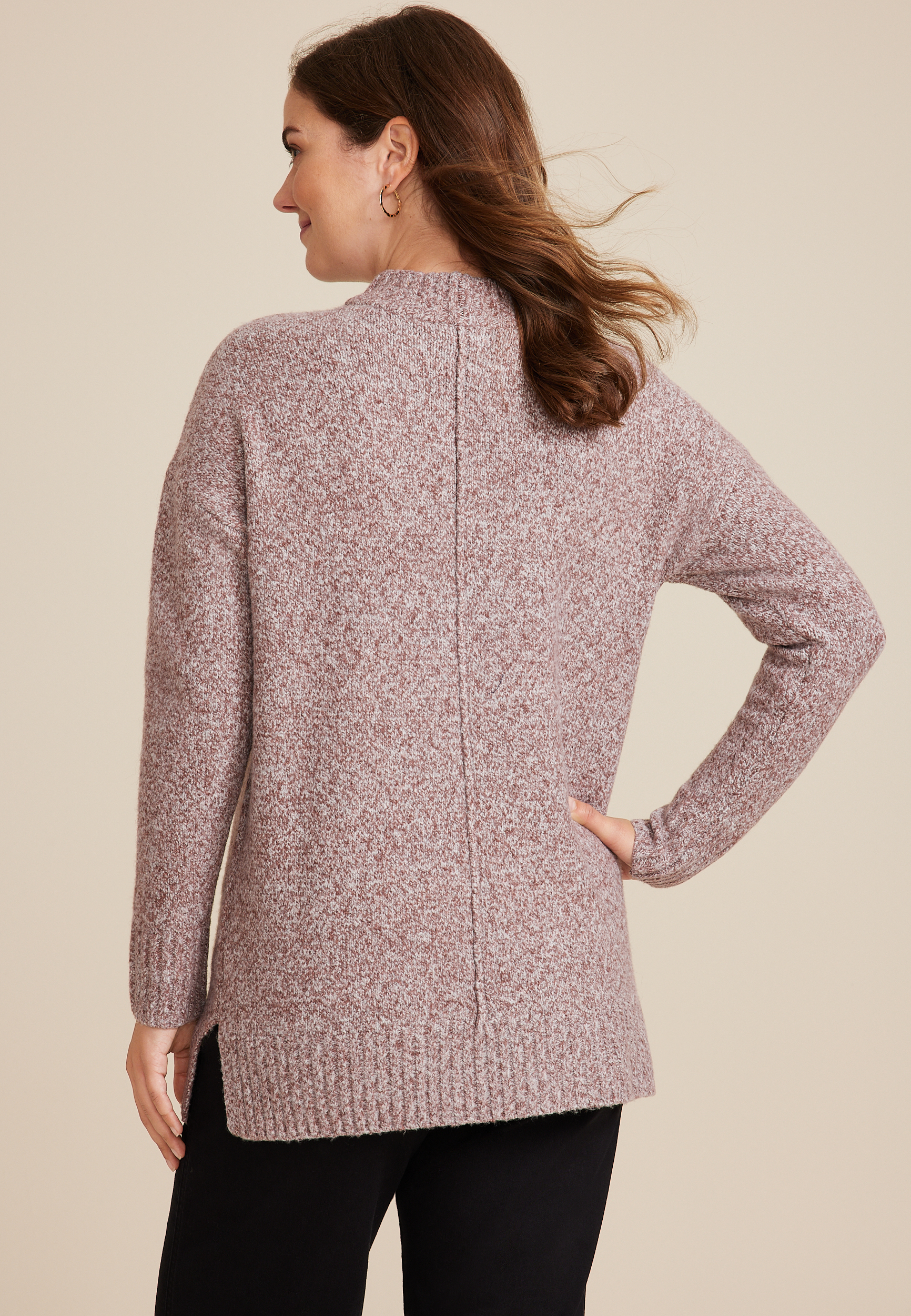 Marled Mock Neck Tunic Sweater, C894, large