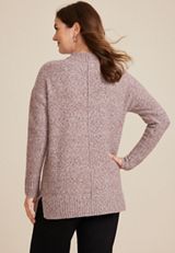 Marled Mock Neck Tunic Sweater, C894, small