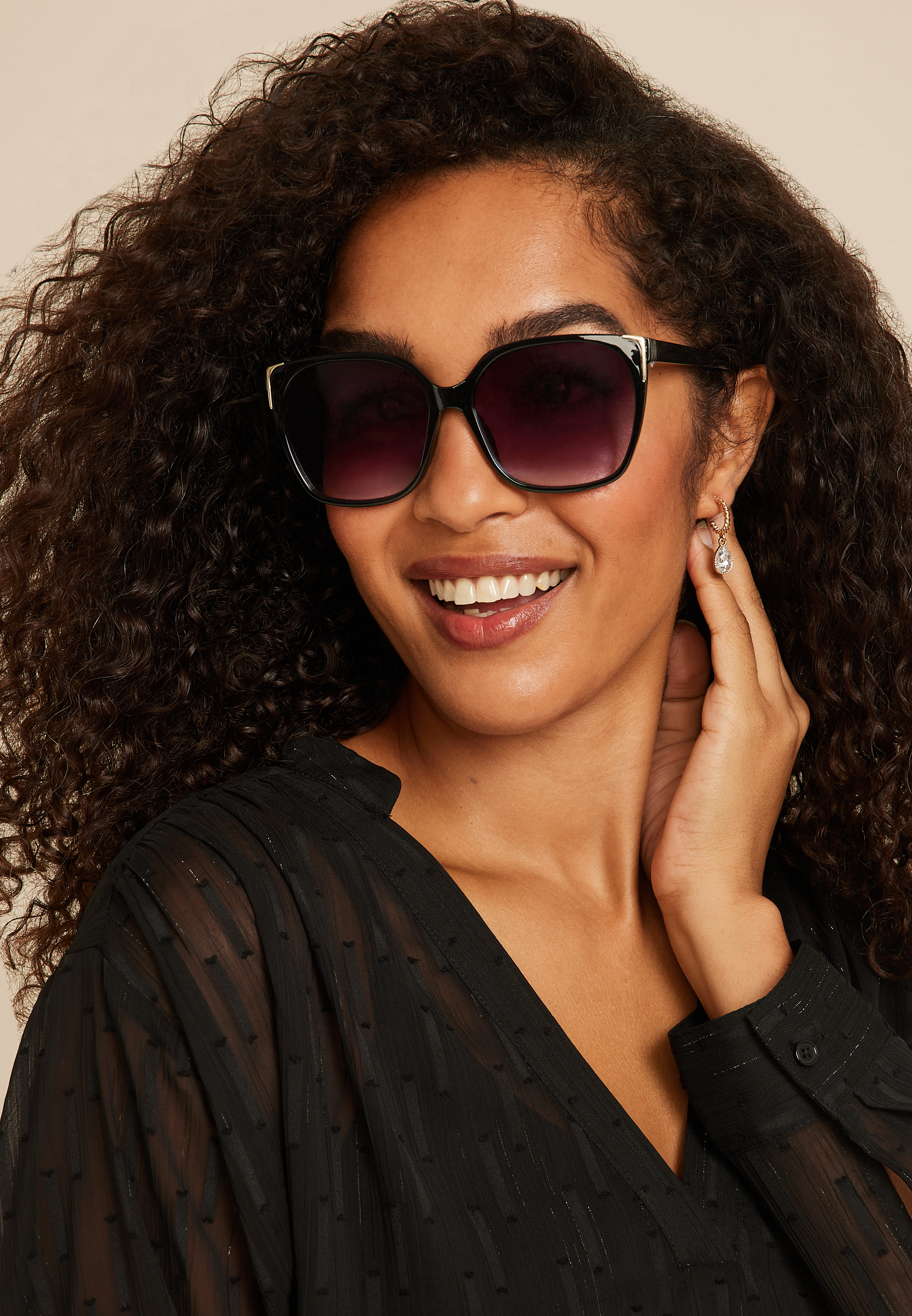 Black Oversized Square Sunglasses, C106, large