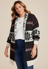 Plus Size Fair Isle Shawl Cardigan, BLACK COMBO, small