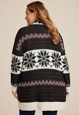 Plus Size Fair Isle Shawl Cardigan, BLACK COMBO, small
