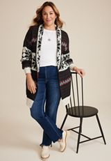 Plus Size Fair Isle Shawl Cardigan, BLACK COMBO, small