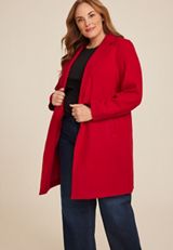 Plus Size One Button Dress Coat, REBEL RED, small