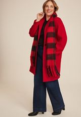 Plus Size One Button Dress Coat, REBEL RED, small