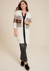 Snowflake Fair Isle Open Front Cardigan, ECRU COMBO, small