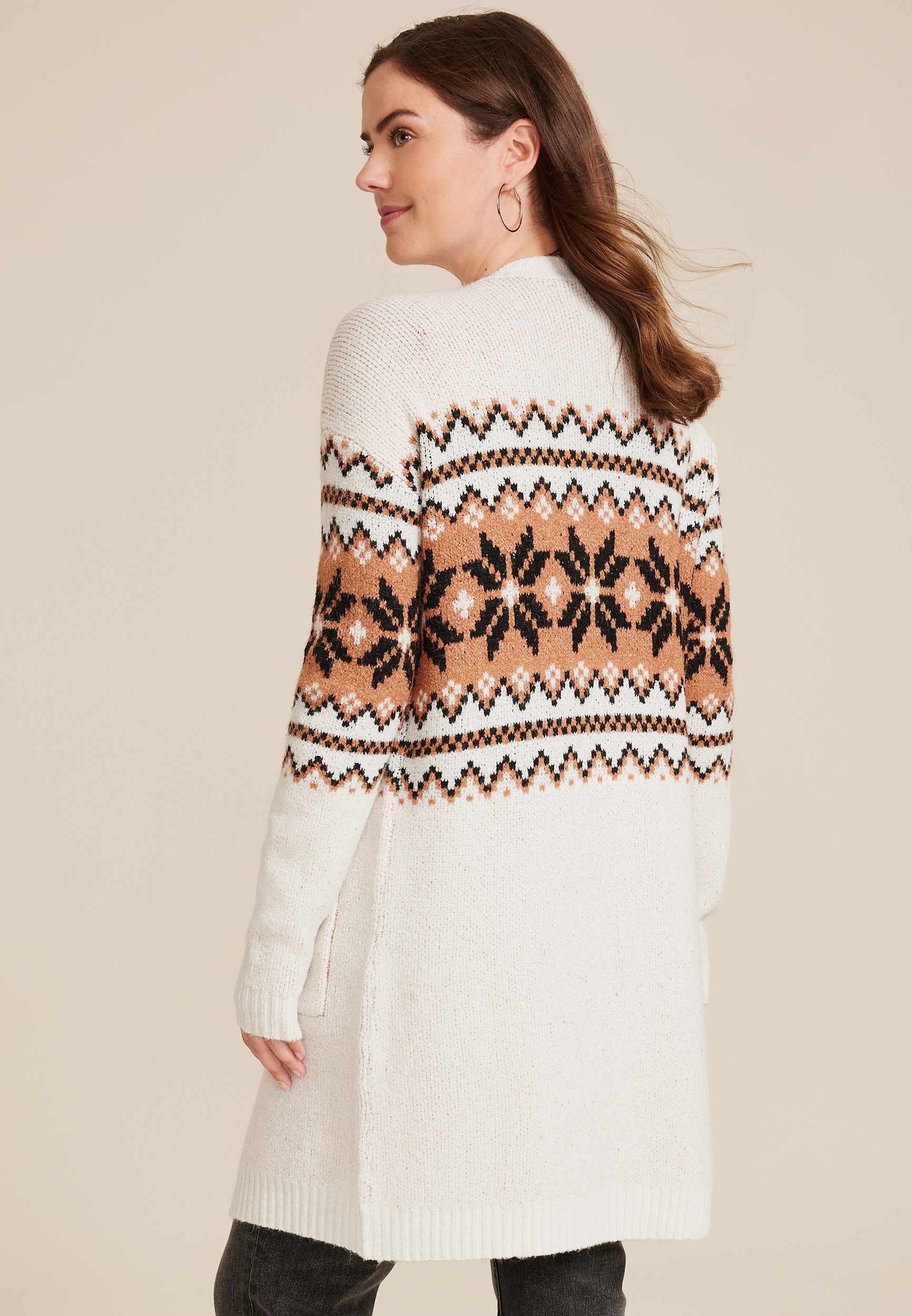 Snowflake Fair Isle Open Front Cardigan, ECRU COMBO, large
