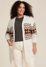Plus Size Snowflake Fair Isle Open Front Cardigan, C3986, small