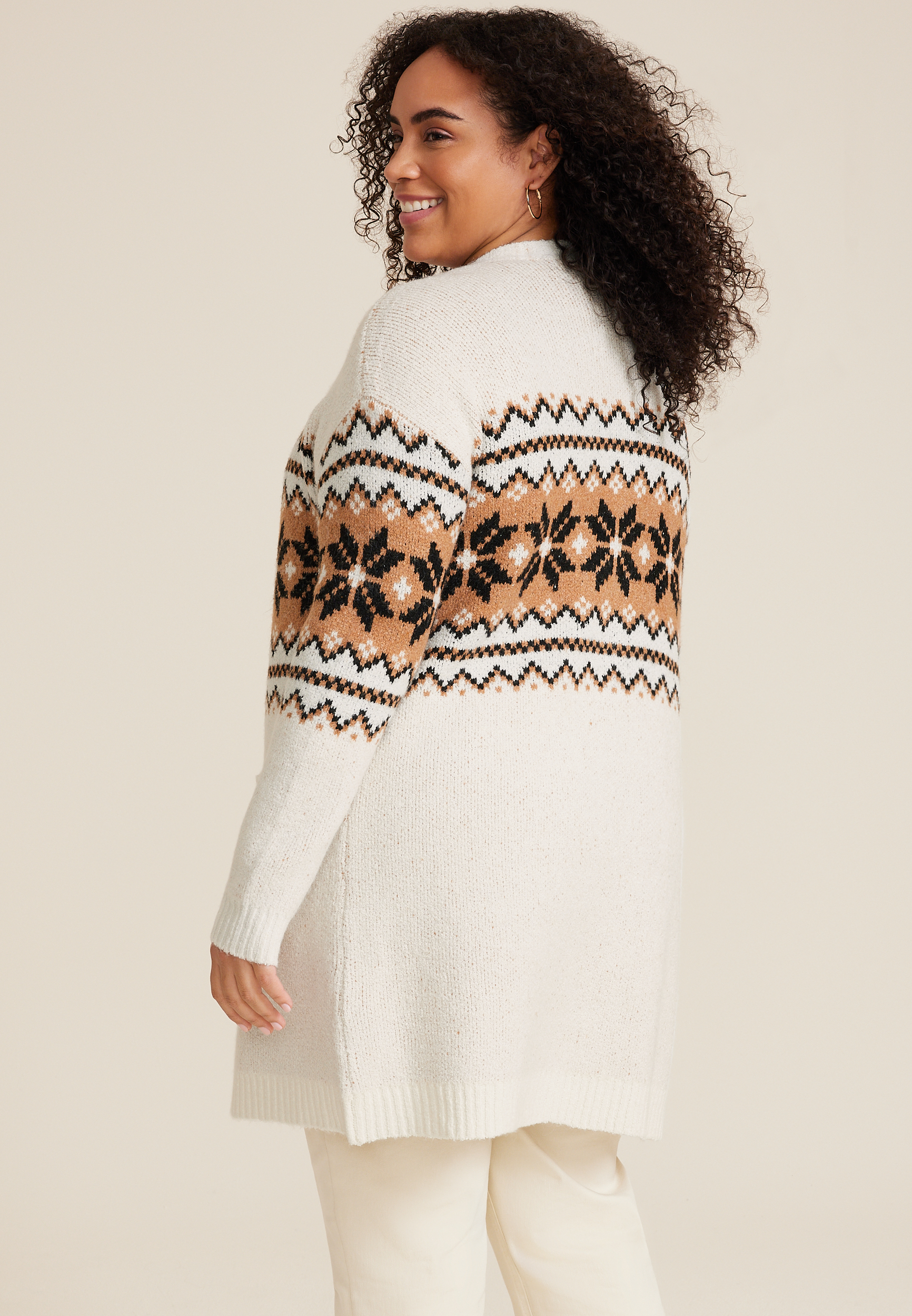 Plus Size Snowflake Fair Isle Open Front Cardigan, C3986, large