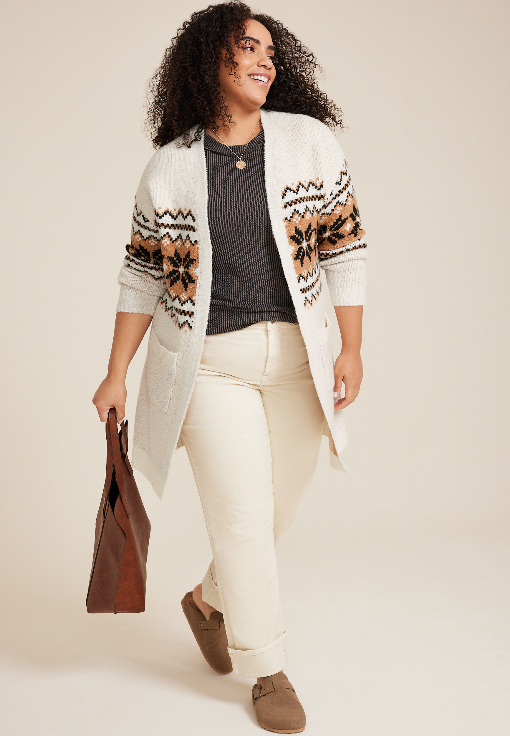 Plus Size Snowflake Fair Isle Open Front Cardigan, C3986, large