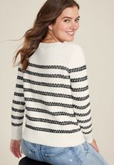 Novelty Stitch Crew Neck Sweater, ECRU COMBO, small