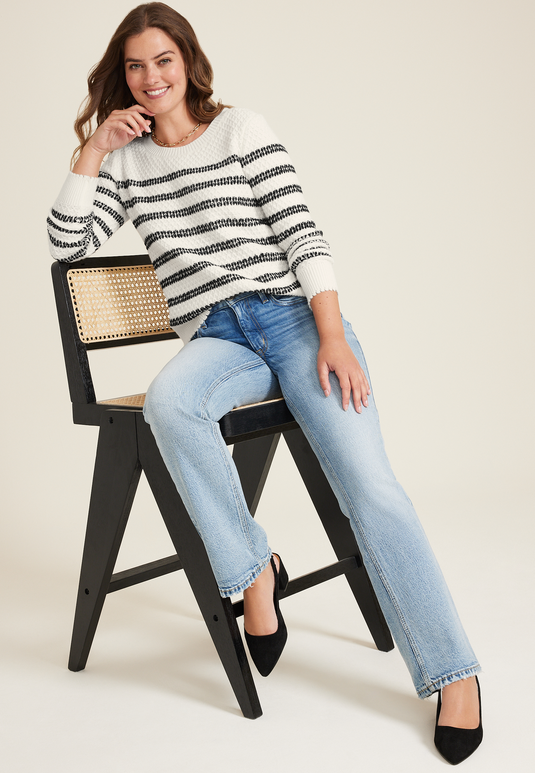 Novelty Stitch Crew Neck Sweater, ECRU COMBO, large