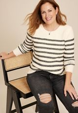 Plus Size Novelty Stitch Crew Neck Sweater, C3986, small