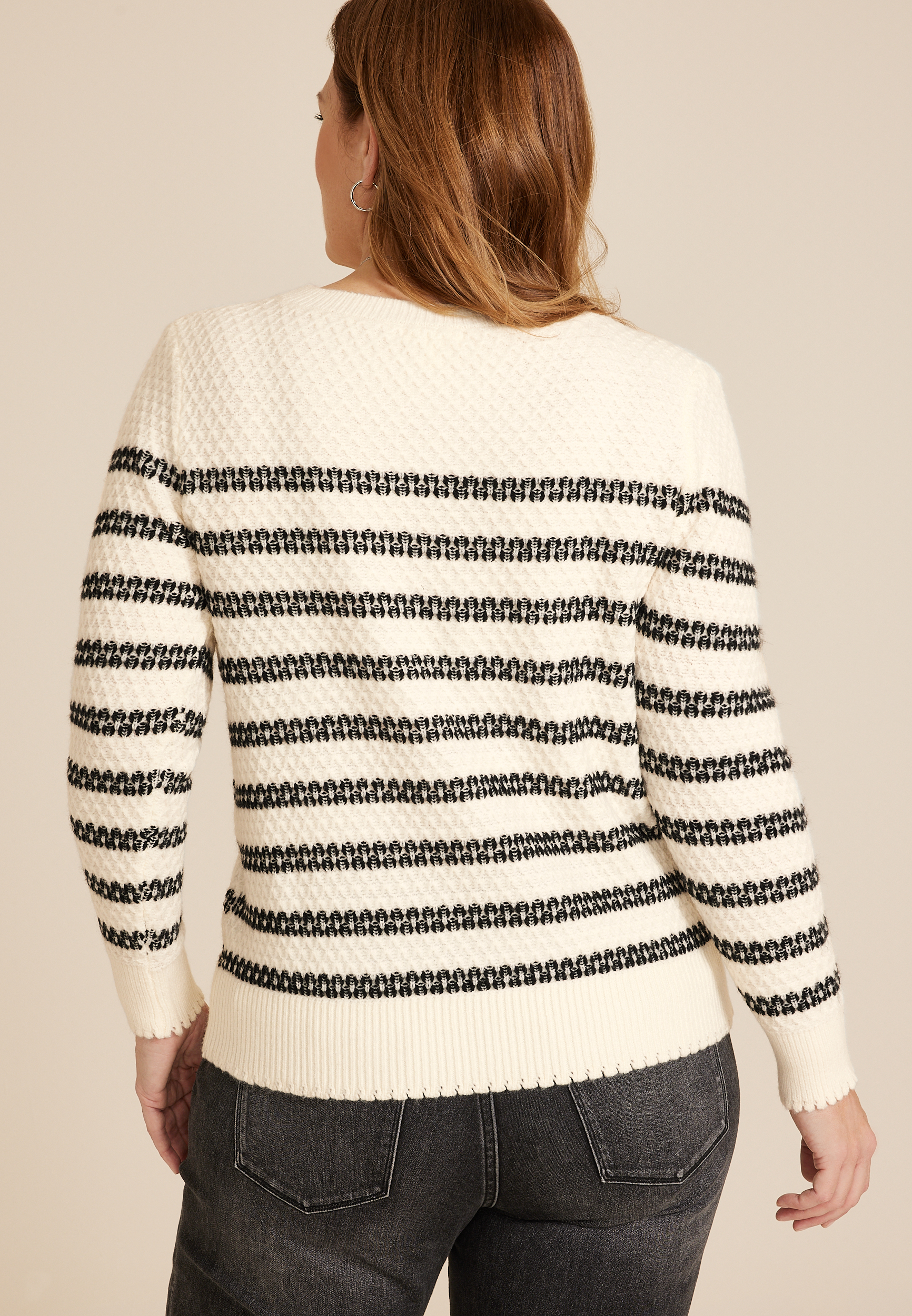 Plus Size Novelty Stitch Crew Neck Sweater, C3986, large