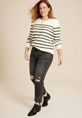 Plus Size Novelty Stitch Crew Neck Sweater, C3986, small