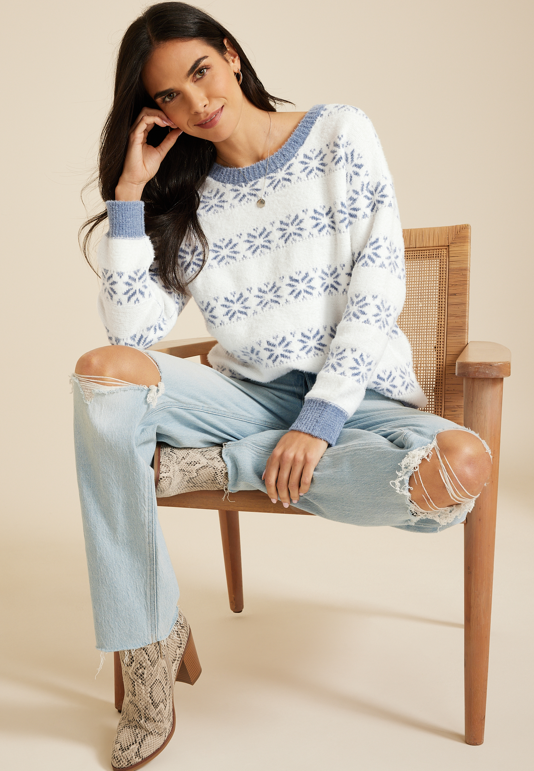 Striped Snowflake Sweater, C3986, large