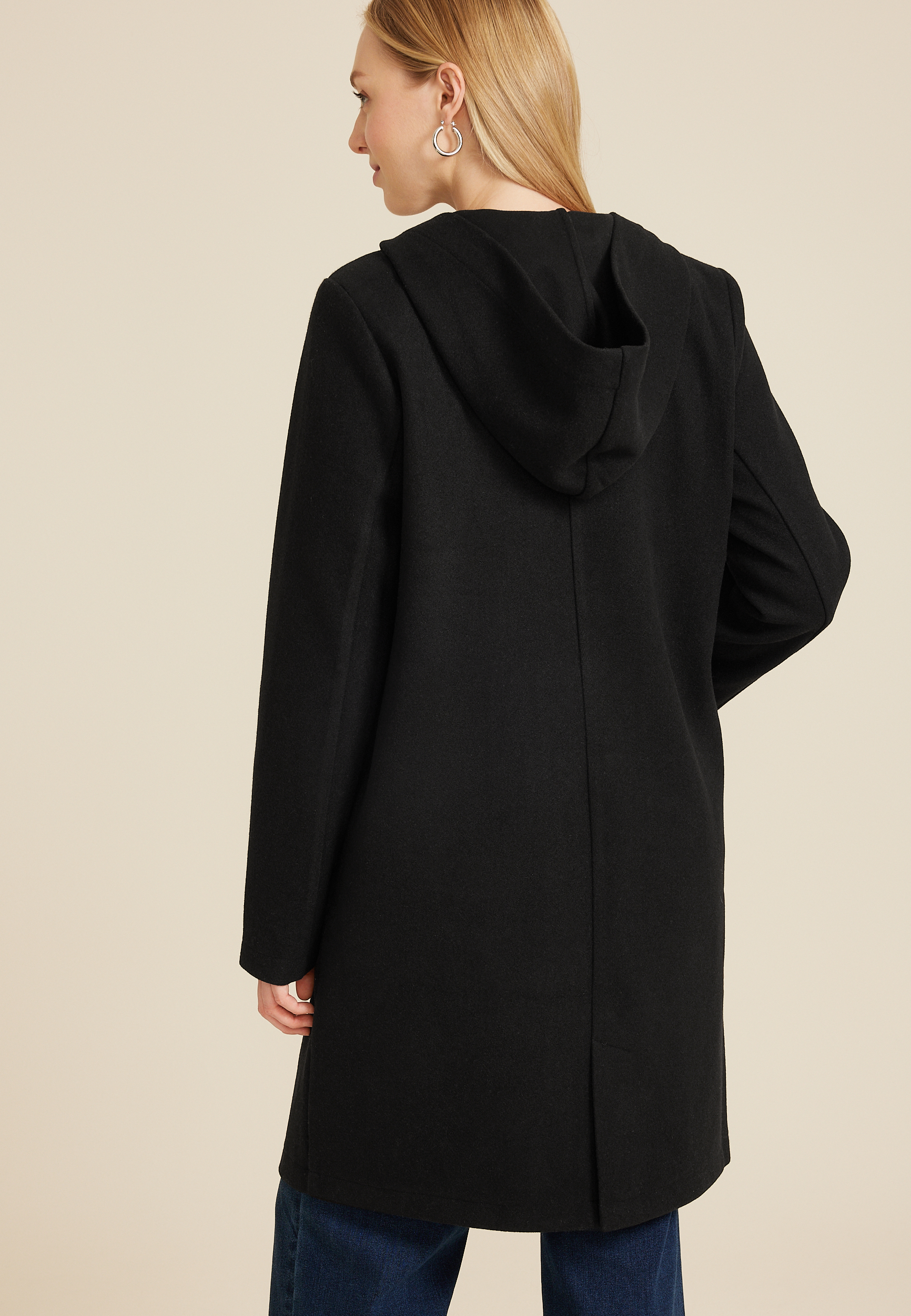 Hooded Dress Coat, BLACK, large