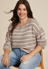 Plus Size Chenille Striped Sweater, C5521, small