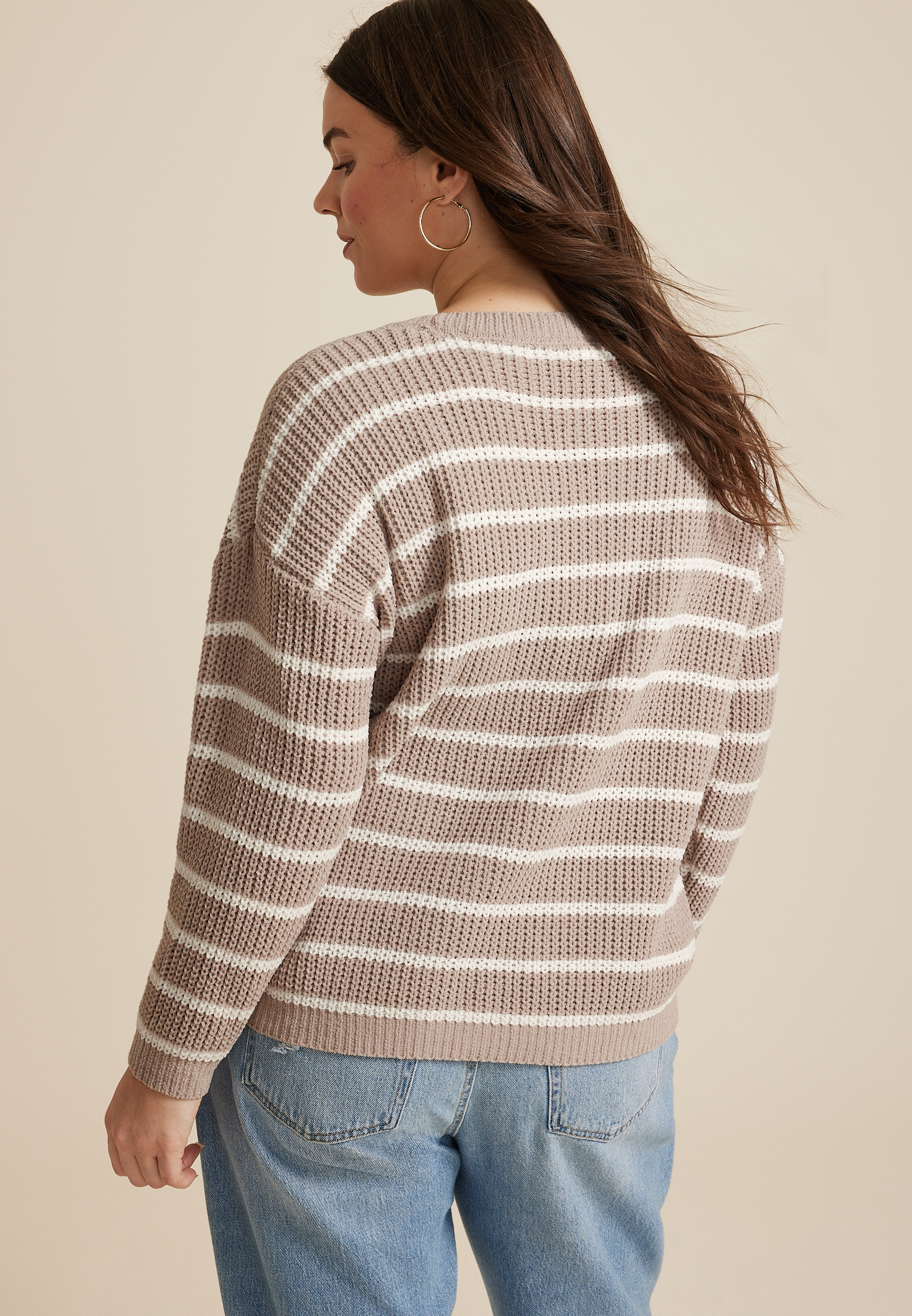 Plus Size Chenille Striped Sweater, C5521, large