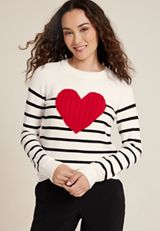 Heart Striped Sweater, ECRU COMBO, small