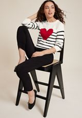 Heart Striped Sweater, ECRU COMBO, small