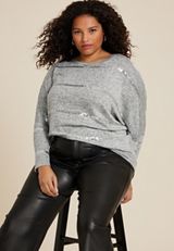 Plus Size 24/7 Dakota Sequin Striped Long Sleeve Dolman Top, C3348, small