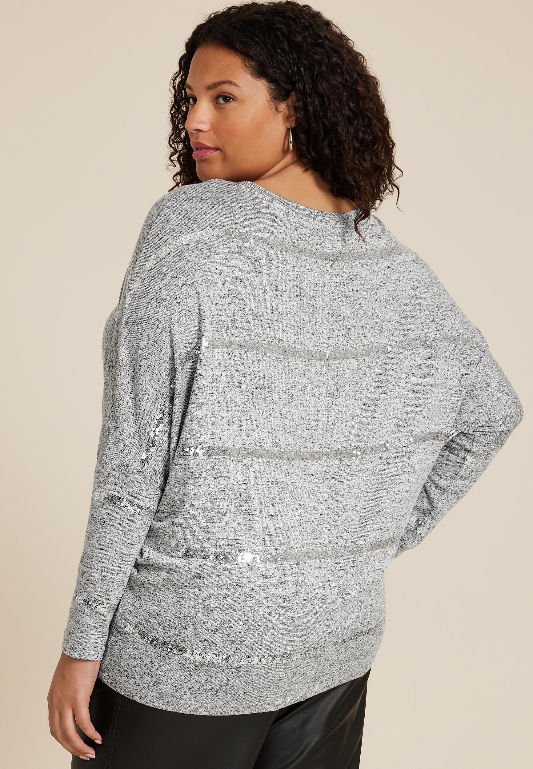 Plus Size 24/7 Dakota Sequin Striped Long Sleeve Dolman Top, C3348, large