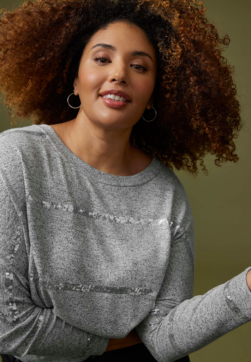 Plus Size 24/7 Dakota Sequin Striped Long Sleeve Dolman Top, C3348, large