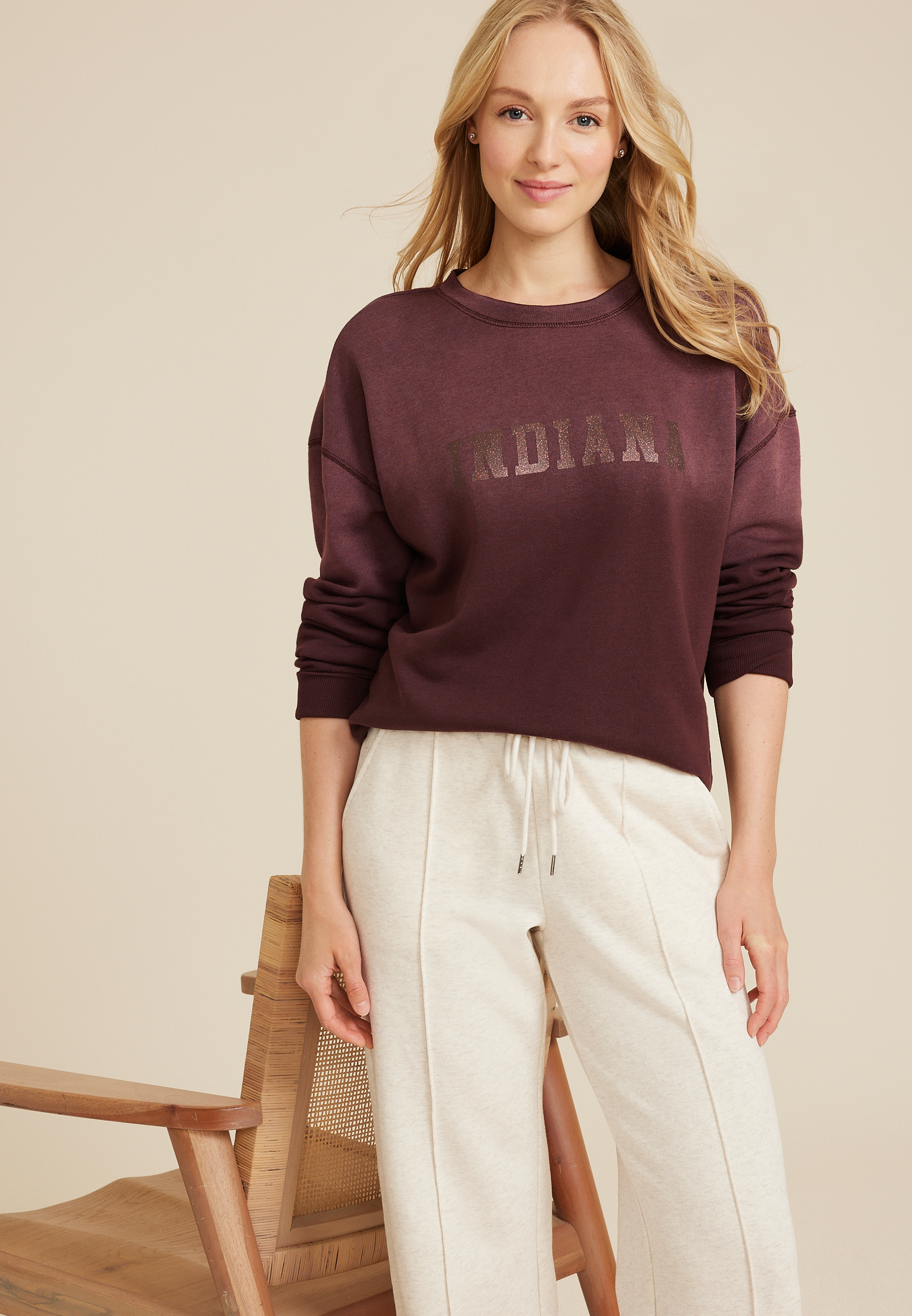 State Dip Dye Crew Neck Sweatshirt, INDIANA, large