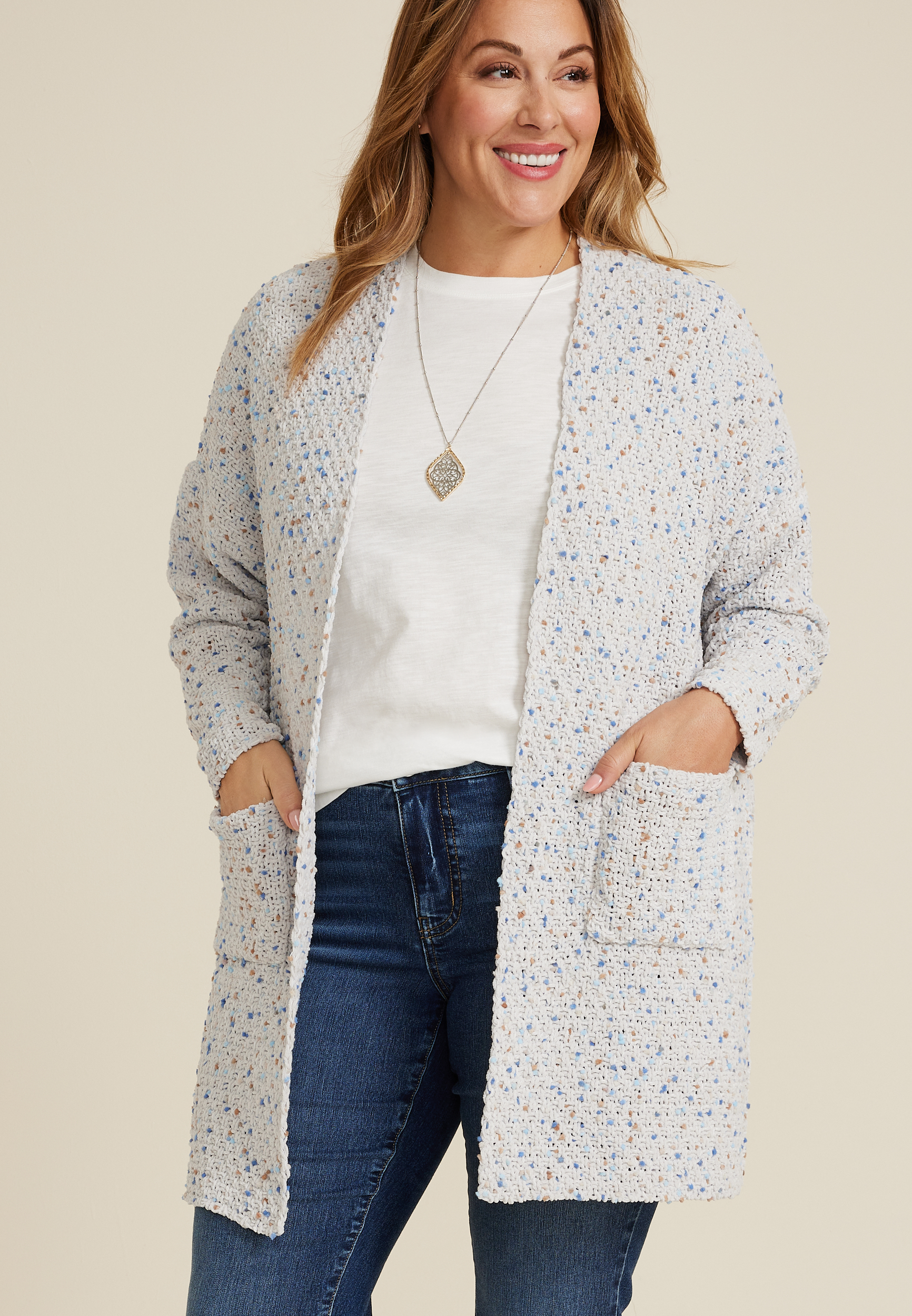 Plus Size Pom Pom Pocket Cardigan