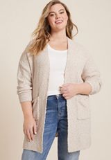 Plus Size Pom Pom Pocket Cardigan, C9748, small