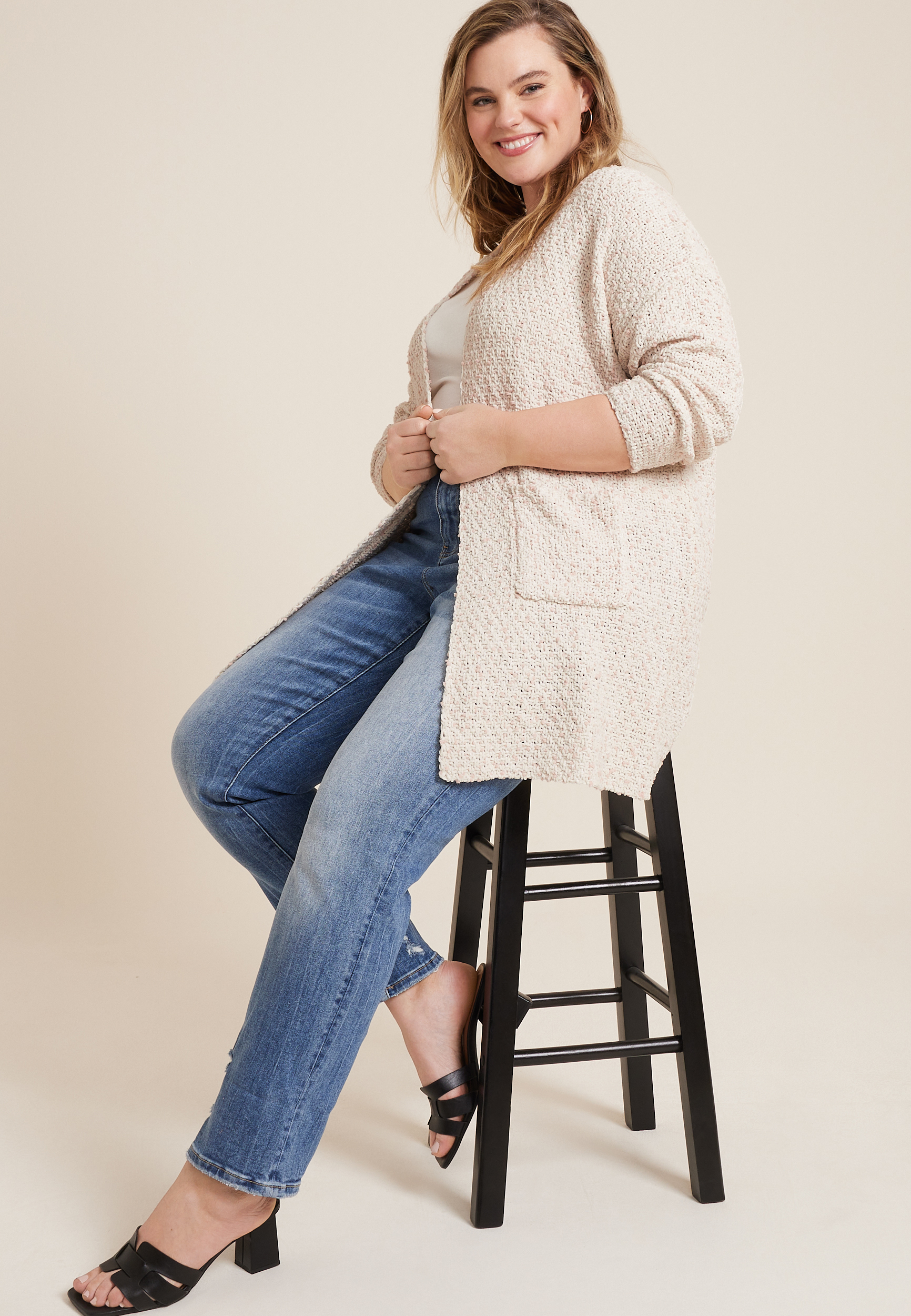 Plus Size Pom Pom Pocket Cardigan, C9748, large