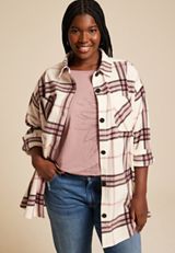 Plus Size Wilder Plaid Fleece Shacket, ECRU COMBO, small