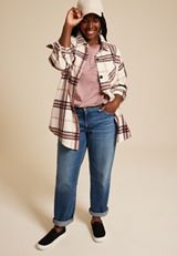 Plus Size Wilder Plaid Fleece Shacket, ECRU COMBO, small