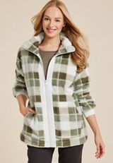 Favorite Sherpa Zip Up Jacket, GREEN COMBO, small