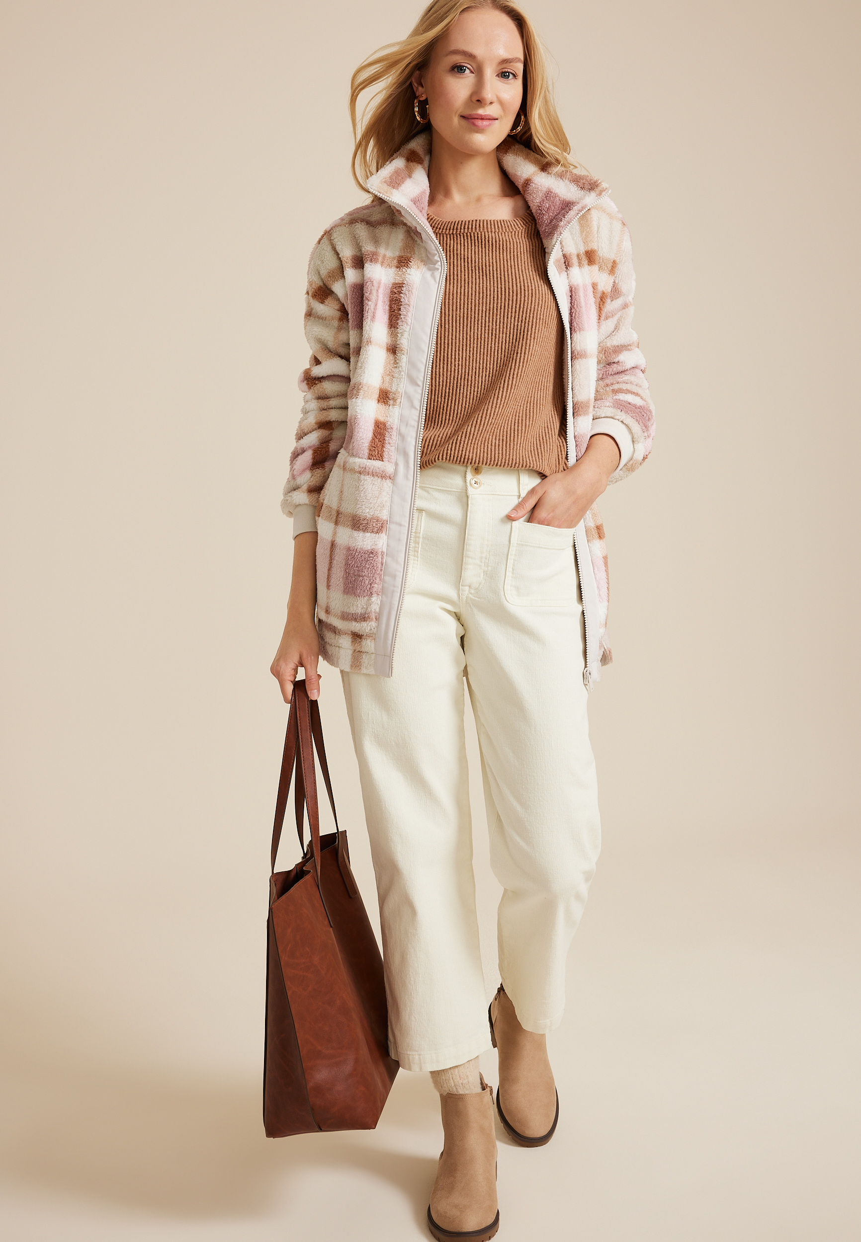Favorite Sherpa Zip Up Jacket, PINK COMBO, large