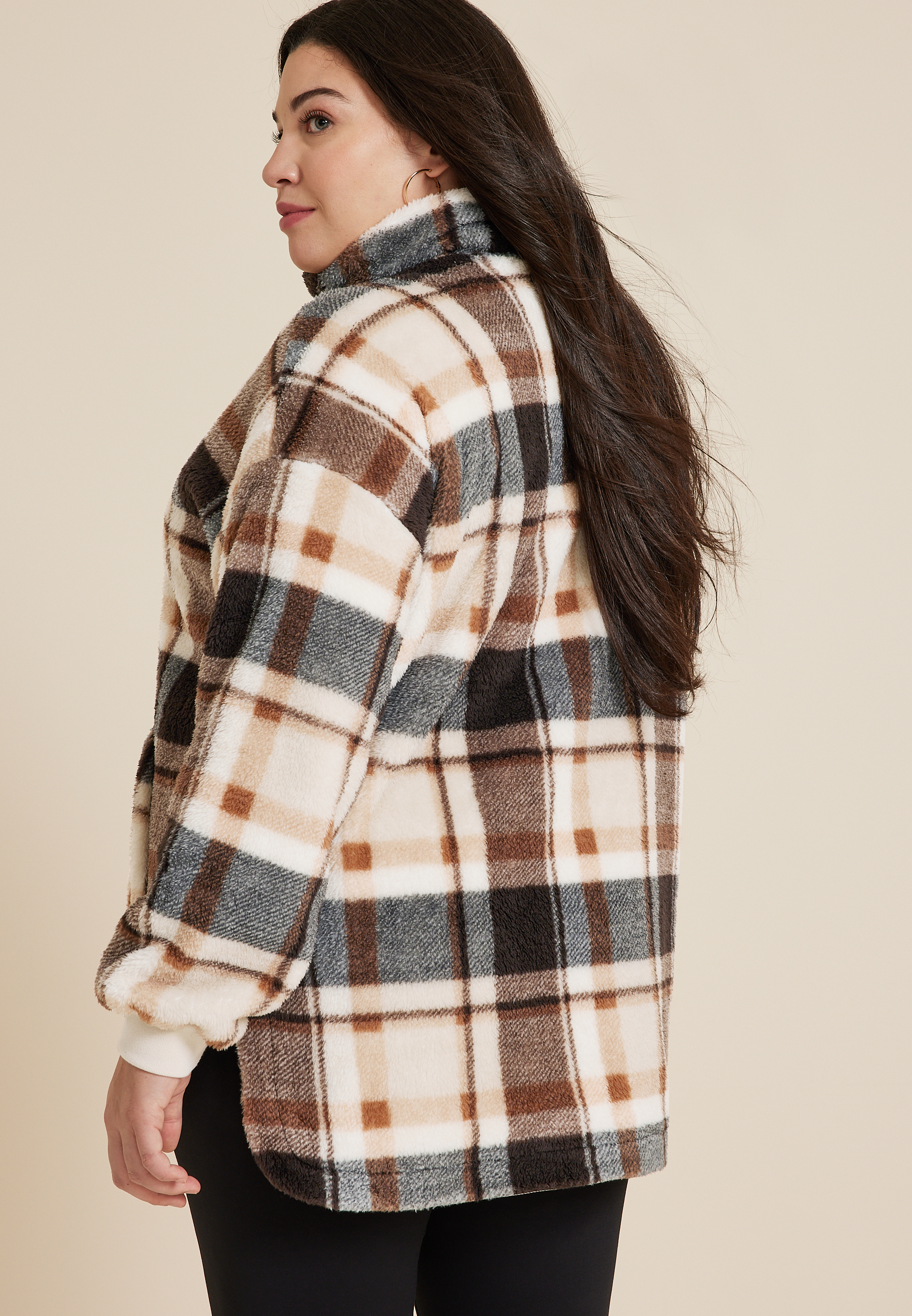 Plus Size Favorite Sherpa Zip Up Jacket, NEUTRAL COMBO, large