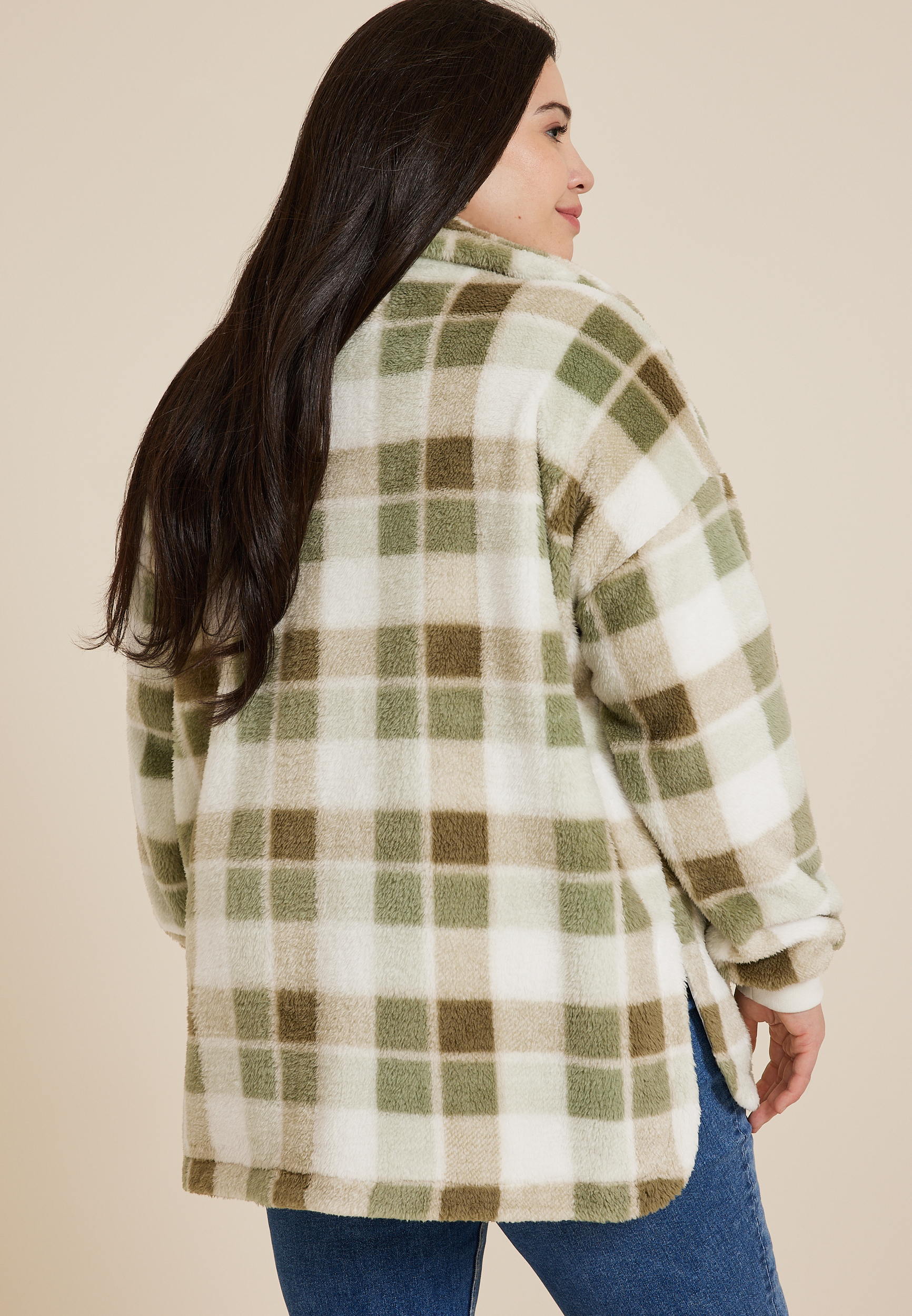 Plus Size Favorite Sherpa Zip Up Jacket, GREEN COMBO, large