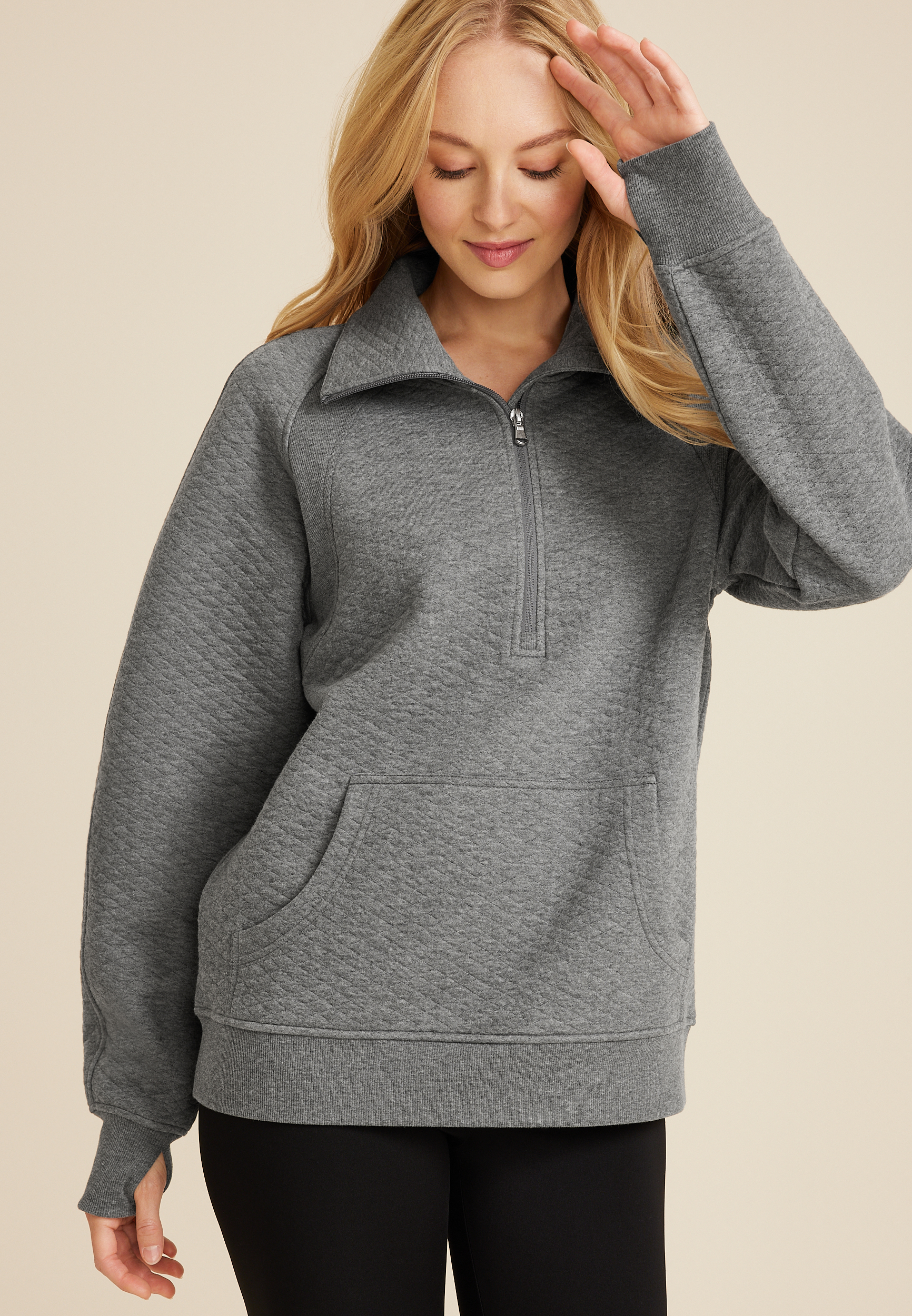 Quilted Quarter Zip Sweatshirt